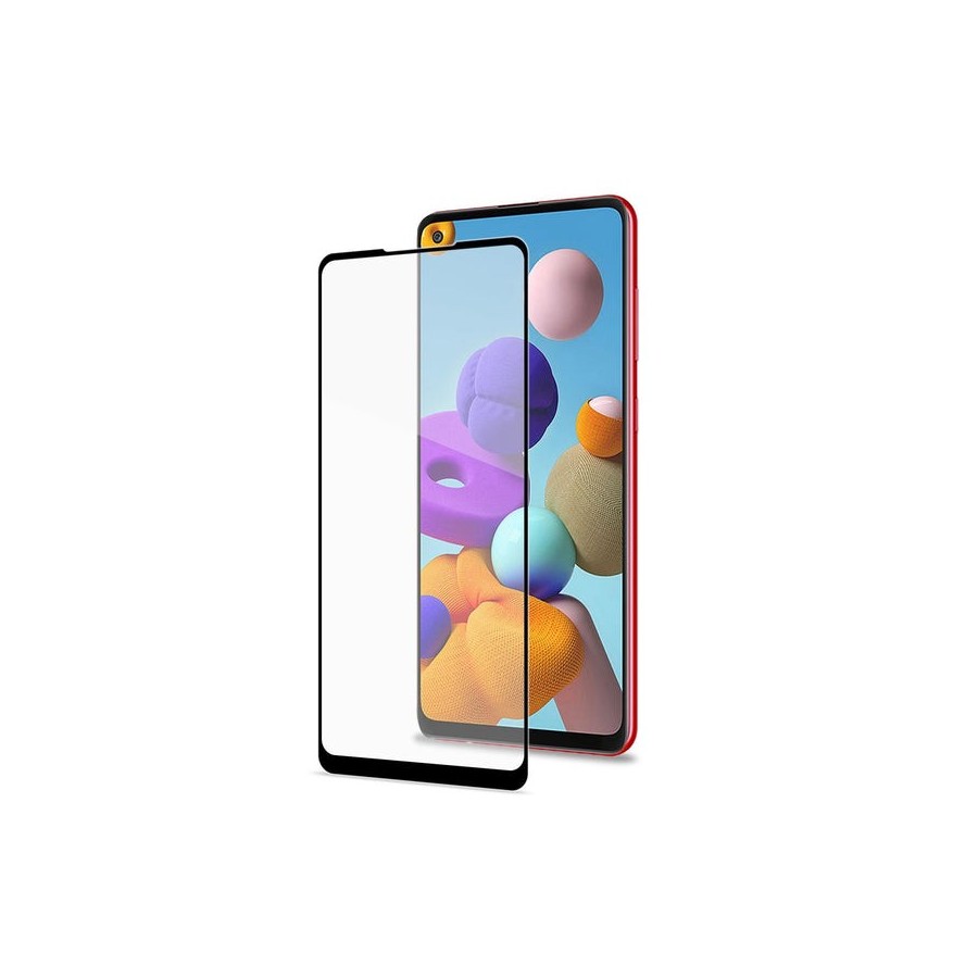 Celly full glass, protector de pantalla samsung, galaxy a21s, resistente a rayones, negro, transparente