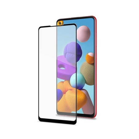 Celly full glass, protector de pantalla samsung, galaxy a21s, resistente a rayones, negro, transparente