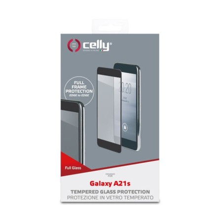 Celly full glass, protector de pantalla samsung, galaxy a21s, resistente a rayones, negro, transparente