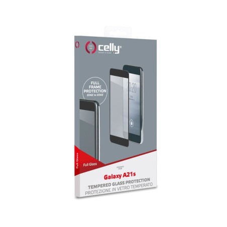 Celly full glass, protector de pantalla samsung, galaxy a21s, resistente a rayones, negro, transparente