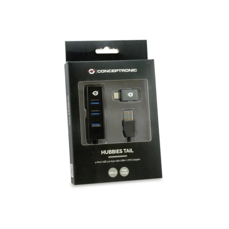 Hub usb 3.0 conceptronic hubbies04b 4 puertos usb 3.0 color negro y adaptador a usb-c