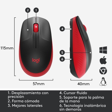 Logitech ratón inalámbrico m190 rojo 910-005908