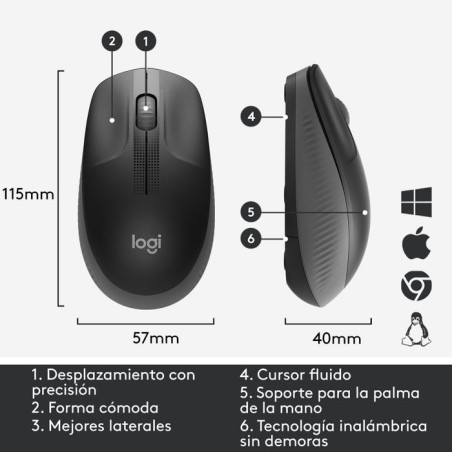 Logitech ratón inalámbrico m190 gris marengo 910-005905
