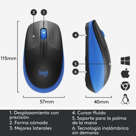 Logitech ratón inalámbrico m190 azul 910-005907