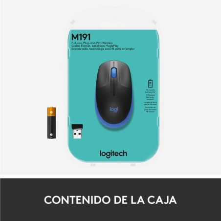 Logitech ratón inalámbrico m190 azul 910-005907