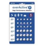 Juego de mini pilas alcalinas everactive 10 x g3 / lr41, 5 x g4 / lr626, 5 x g10 / lr1130, 10 x g13 / lr1154