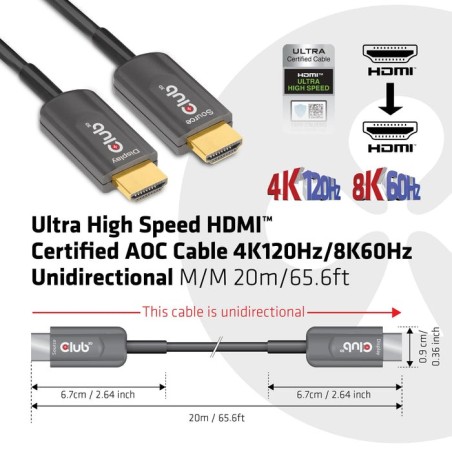 Club3d cable optico  hdmi a - a 2.1 4k120hz uhd 20 m retail