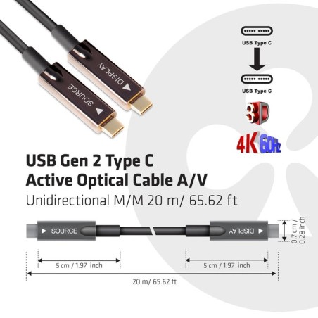 Club3d cable usb 3.2 typ c 20m optico a/v retail