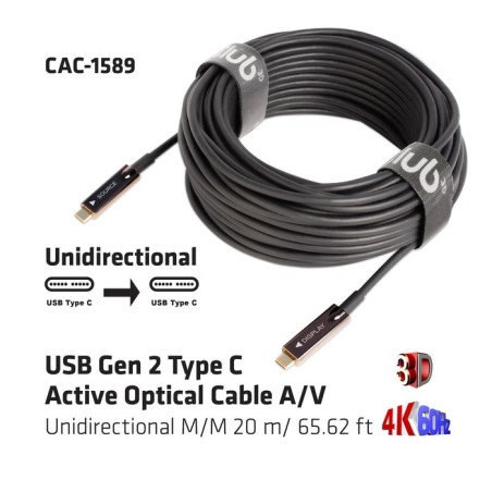 Club3d cable usb 3.2 typ c 20m optico a/v retail